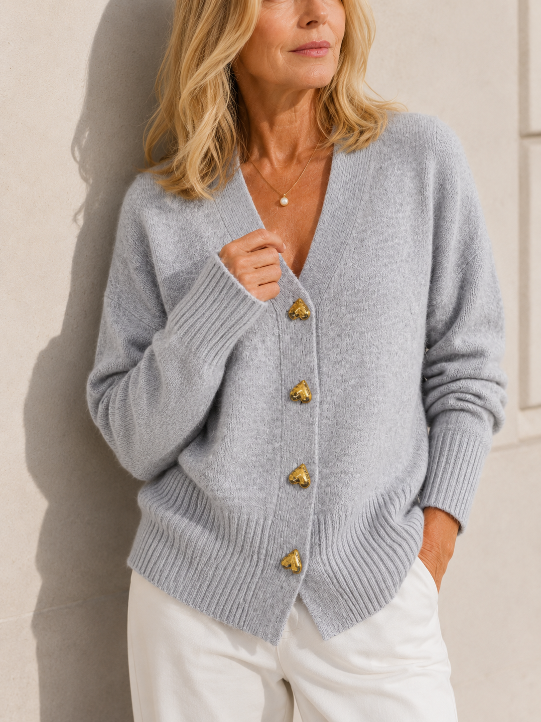 Coralie | Heart Button Knit Cardigan