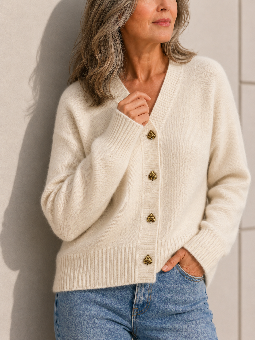 Coralie | Heart Button Knit Cardigan