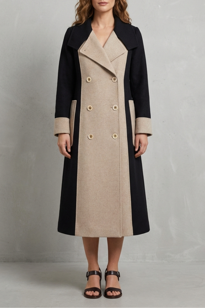 Clara | Contrast Double Breasted Tailored Long Coat