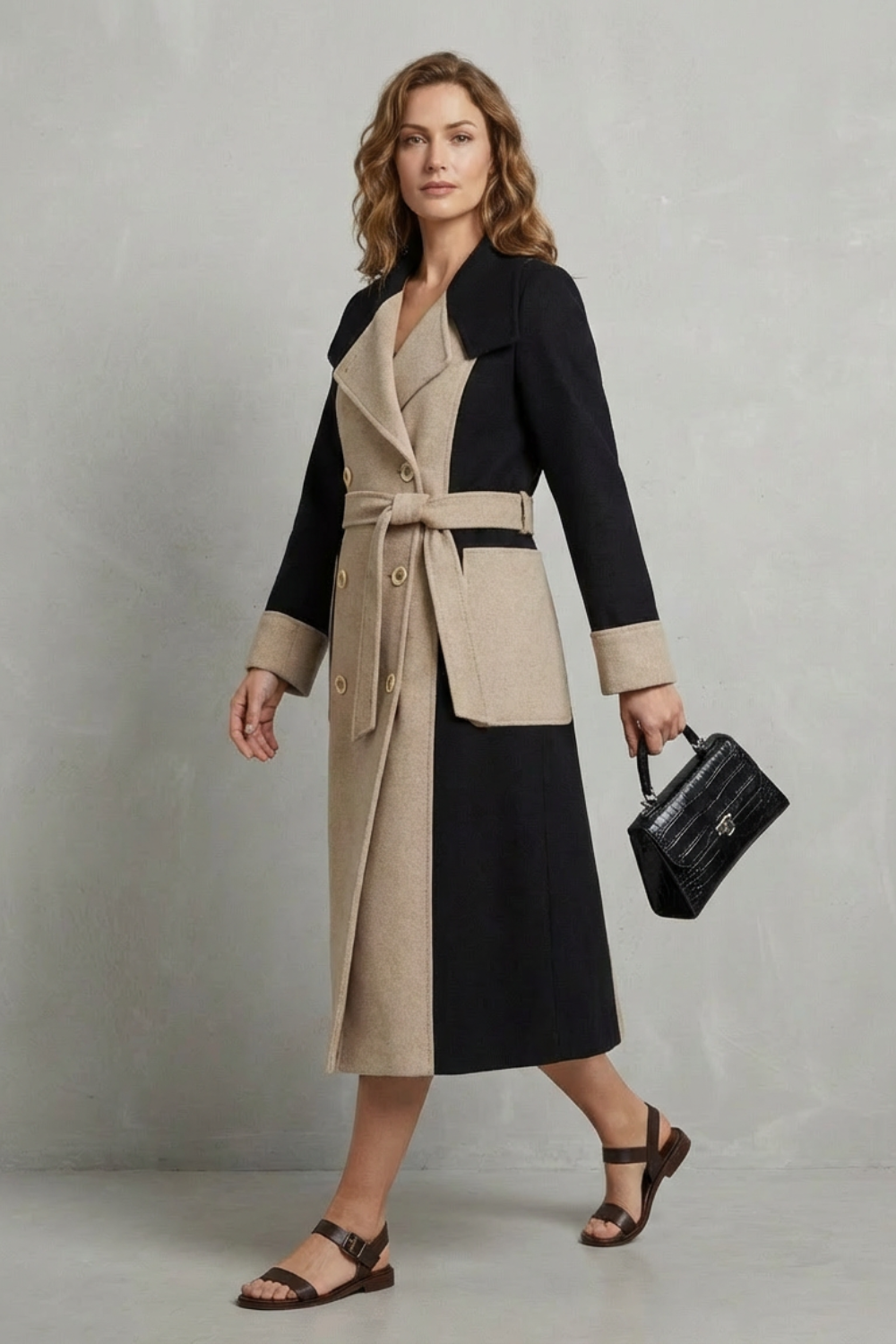 Clara | Contrast Double Breasted Tailored Long Coat