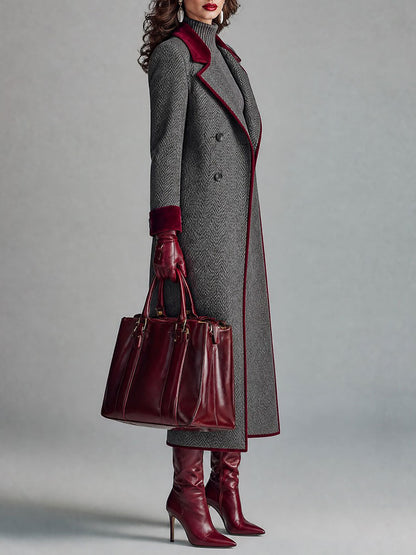 Constance | Abrigo de lana con diseño de espiga y ribete de terciopelo