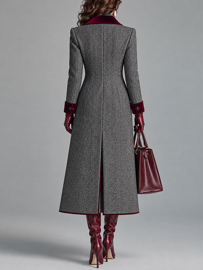 Constance | Abrigo de lana con diseño de espiga y ribete de terciopelo