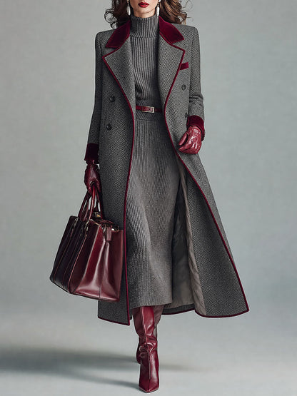 Constance | Abrigo de lana con diseño de espiga y ribete de terciopelo