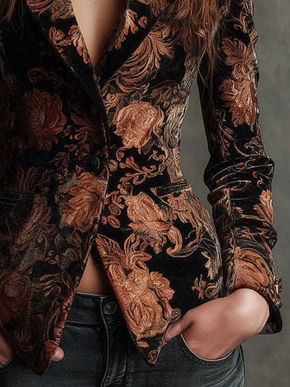 Cressida | Bronze Floral Print Tailored Blazer