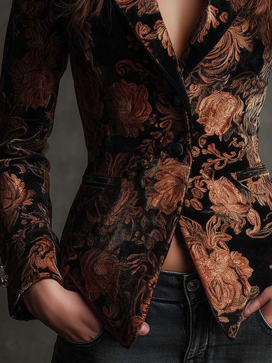 Cressida | Bronze Floral Print Tailored Blazer