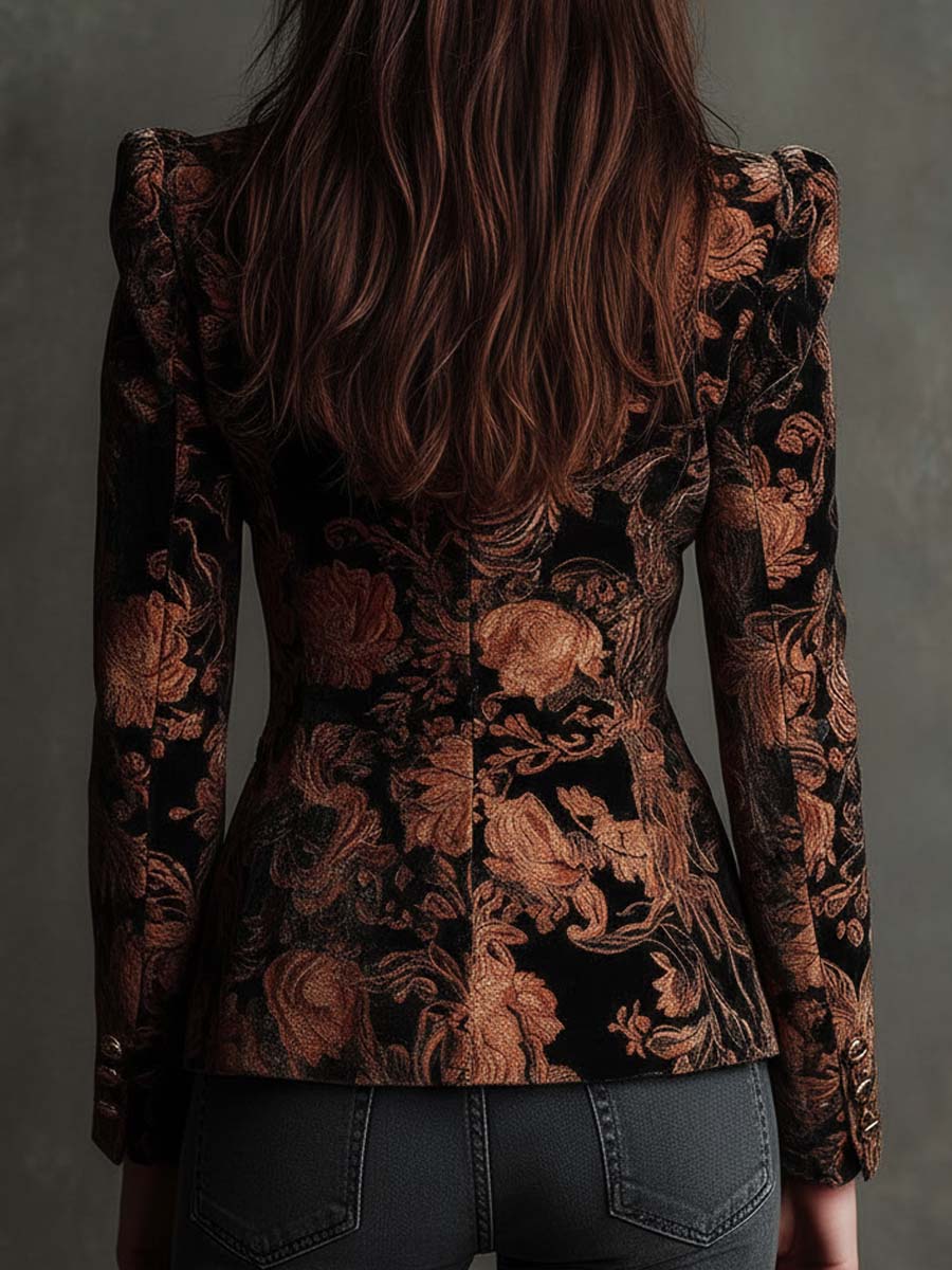 Cressida | Bronze Floral Print Tailored Blazer