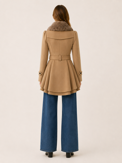 Cybele | Faux Fur Collar Double Breasted Flared Trench Coat