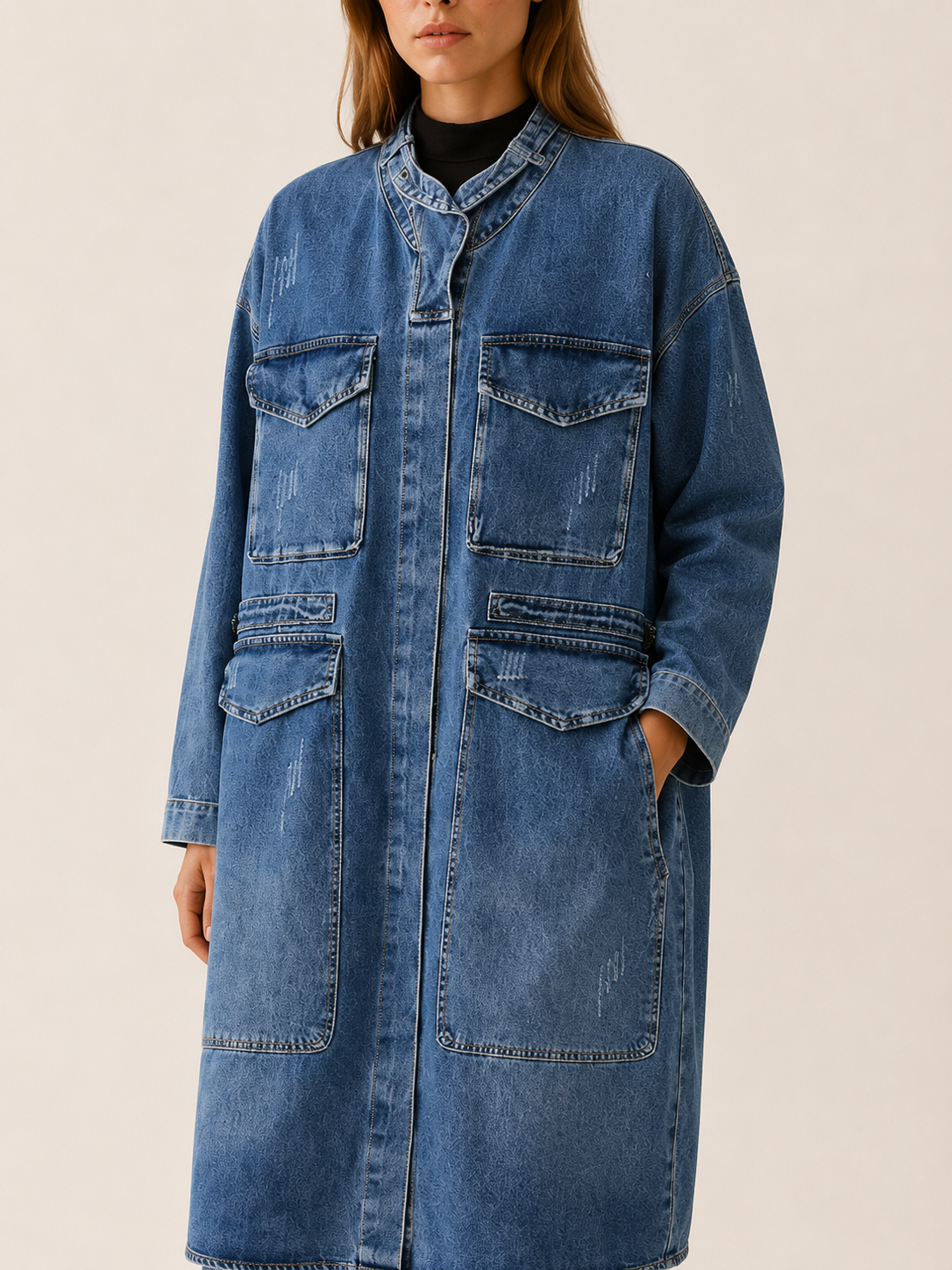 Delilah | Oversized Pocket Denim Long Coat