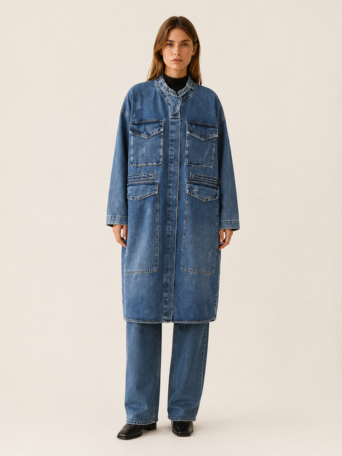 Delilah | Oversized Pocket Denim Long Coat
