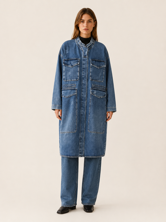 Delilah | Oversized Pocket Denim Long Coat
