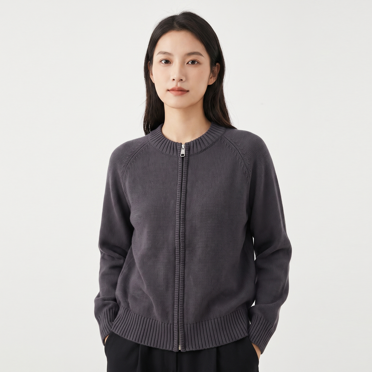Delphine | Zip-Up Knit Cardigan Jacket