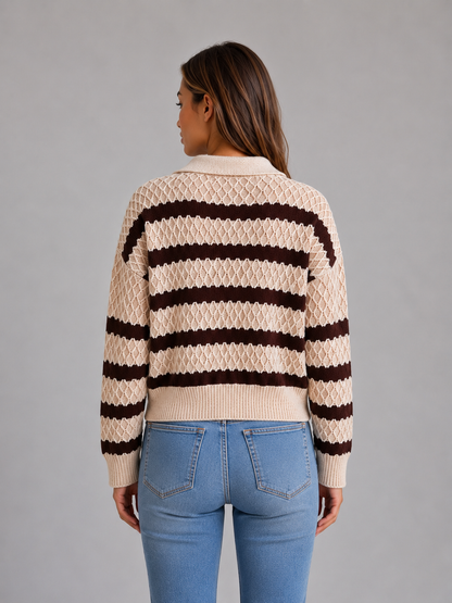 Diane | Pull polo texturé à rayures
