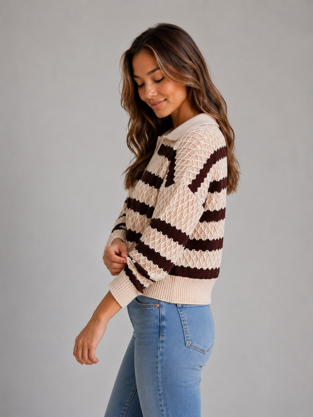 Diane | Pull polo texturé à rayures