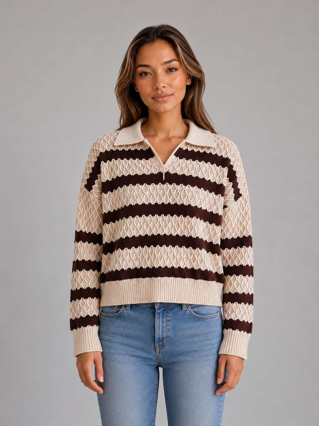 Diane | Pull polo texturé à rayures