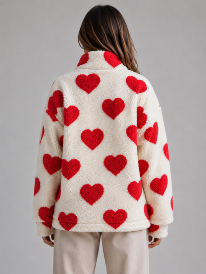 Donna | Veste zippée en polaire teddy à imprimé cœurs
