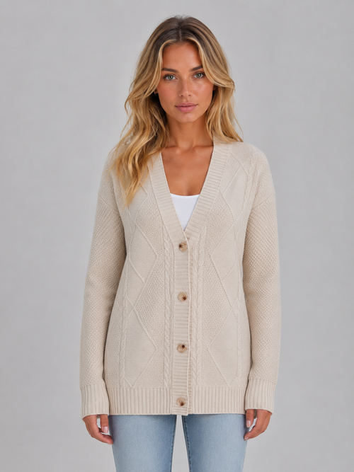 Dora | Gilet boutonné en maille torsadée à col en V