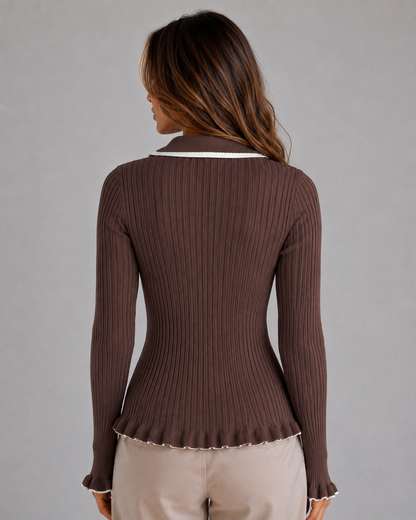 Edith | Jersey de punto entallado con cuello de polo y textura acanalada