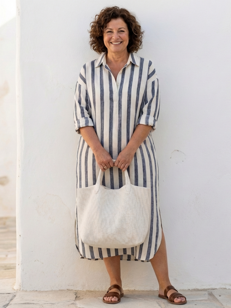Elanor | Long Sleeve Striped Midi Shirt Dress