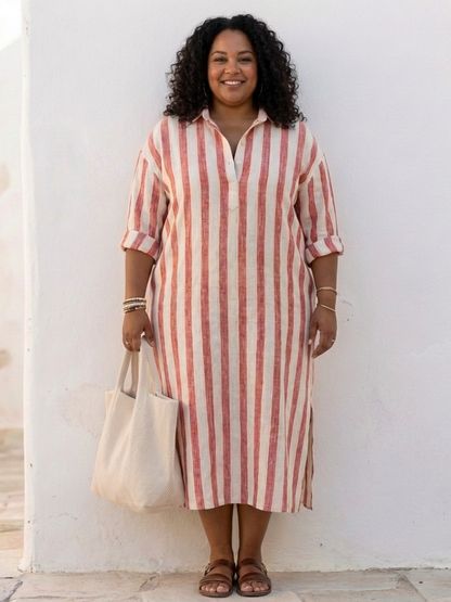 Elanor | Long Sleeve Striped Midi Shirt Dress