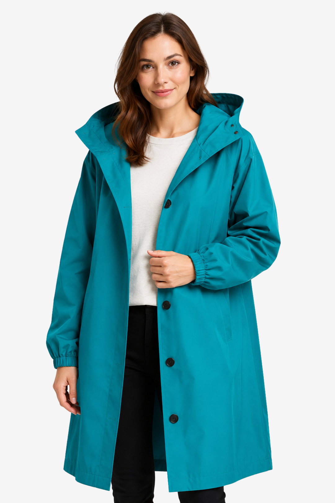 Elara | Oversized Hooded Button Up Long Raincoat