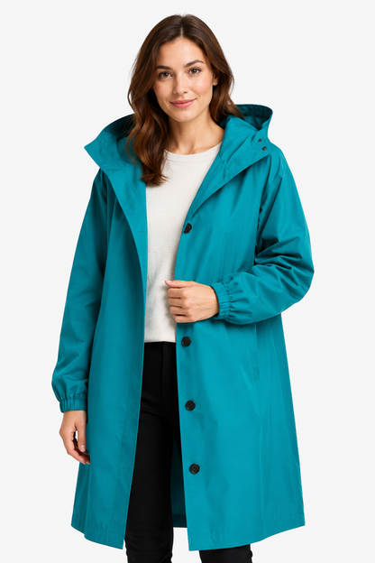 Elara | Oversized Hooded Button Up Long Raincoat