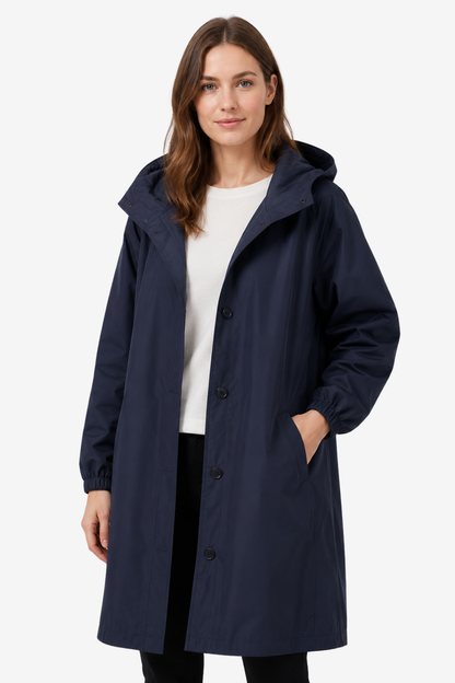Elara | Oversized Hooded Button Up Long Raincoat