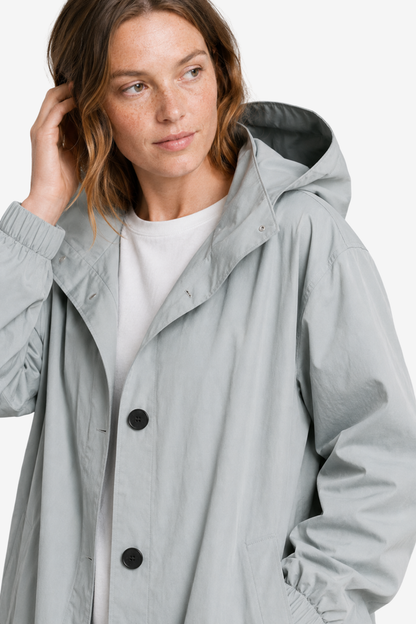 Elara | Oversized Hooded Button Up Long Raincoat