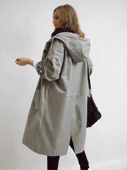 Elara | Oversized Hooded Button Up Long Raincoat