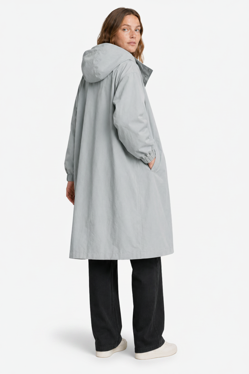 Elara | Oversized Hooded Button Up Long Raincoat