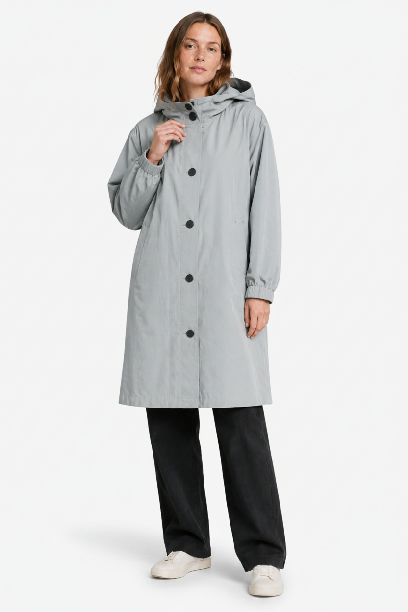 Elara | Oversized Hooded Button Up Long Raincoat