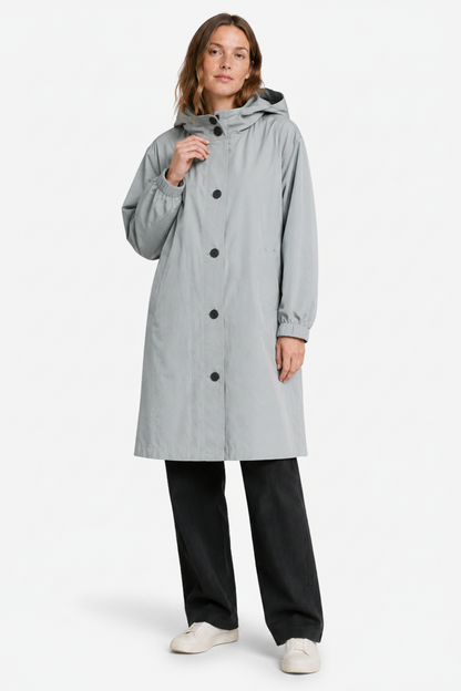 Elara | Oversized Hooded Button Up Long Raincoat