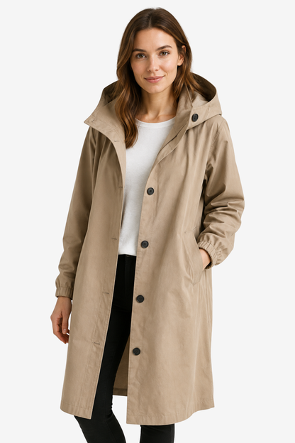 Elara | Oversized Hooded Button Up Long Raincoat