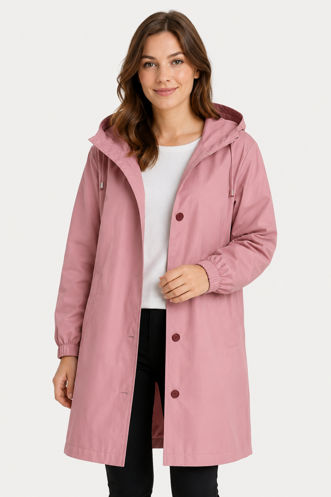 Elara | Oversized Hooded Button Up Long Raincoat