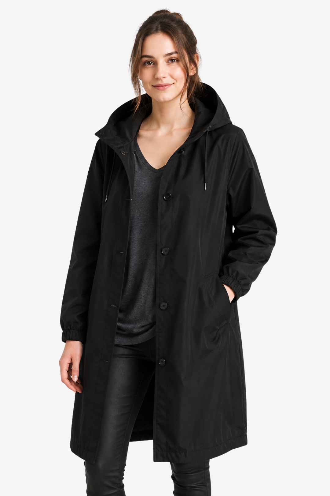 Elara | Oversized Hooded Button Up Long Raincoat