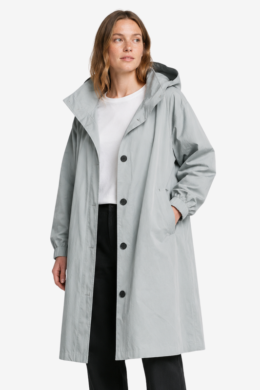 Elara | Oversized Hooded Button Up Long Raincoat
