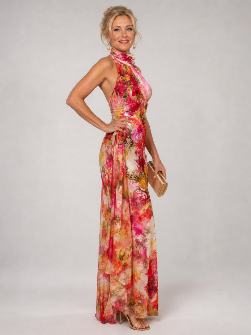Elisabeth | Halter Neck Floral Print Maxi Dress