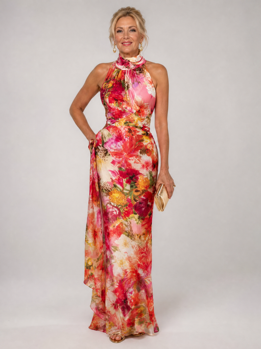 Elisabeth | Halter Neck Floral Print Maxi Dress