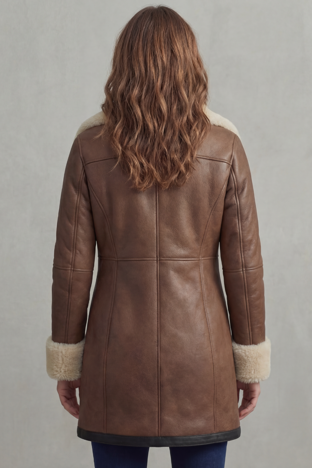 Elisara | Shearling Collar Leather Winter Coat