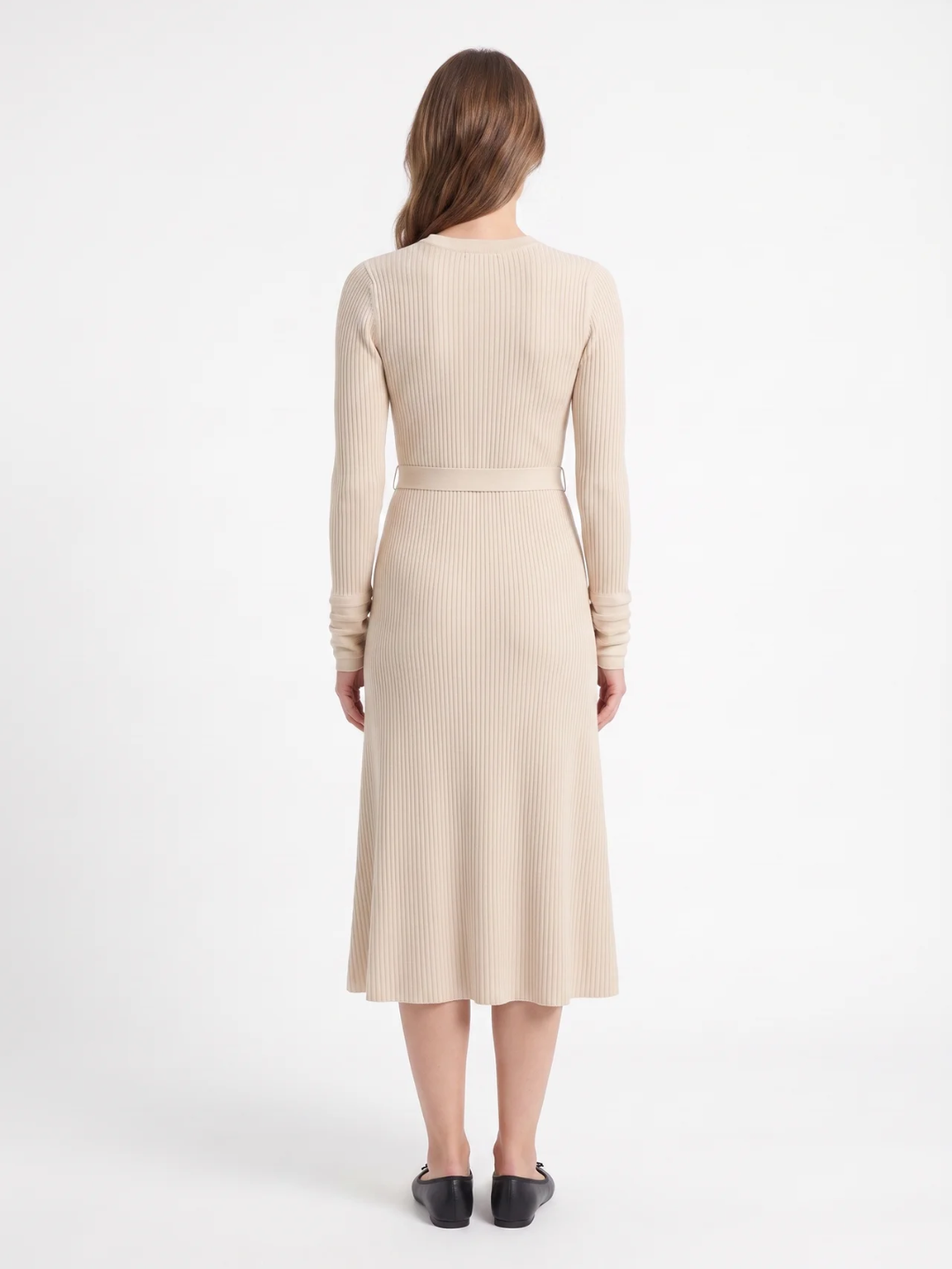 Elise | Cable Knit Puff Sleeve Belted Midi Dress