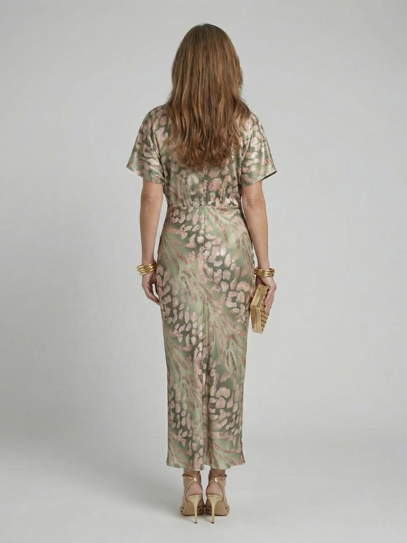 Eliza | Abstract Print V Neck Twist Waist Midi Dress