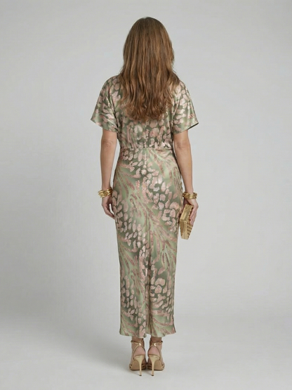 Eliza | Abstract Print V Neck Twist Waist Midi Dress