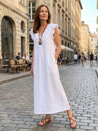 Ella | Ruffle Trim Sleeveless Neck Midi Dress