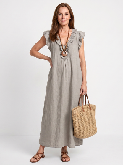 Ella | Ruffle Trim Sleeveless Neck Midi Dress