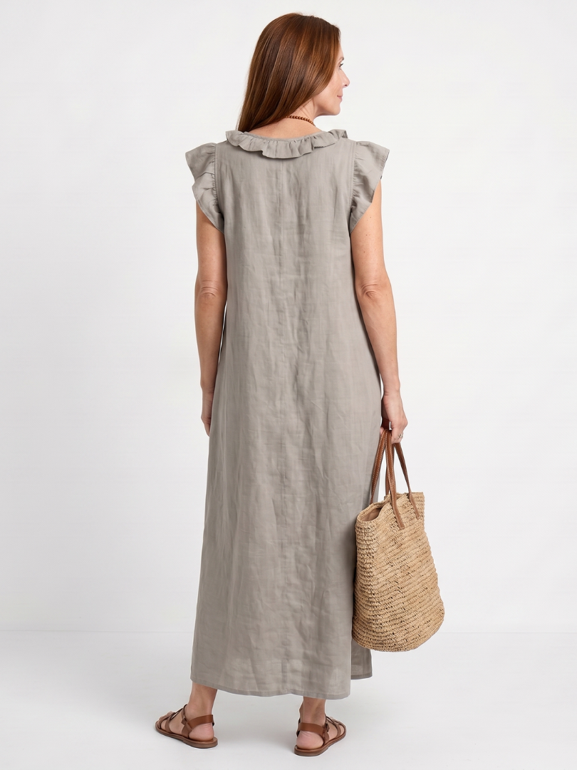 Ella | Ruffle Trim Sleeveless Neck Midi Dress