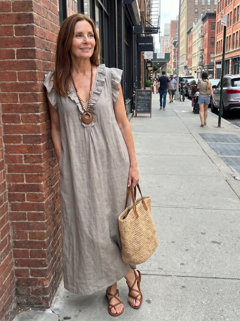 Ella | Ruffle Trim Sleeveless Neck Midi Dress