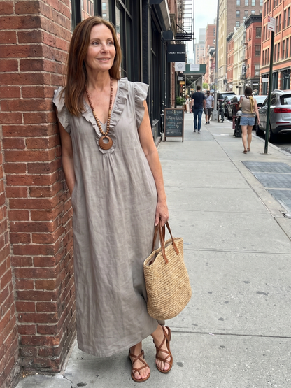 Ella | Ruffle Trim Sleeveless Neck Midi Dress