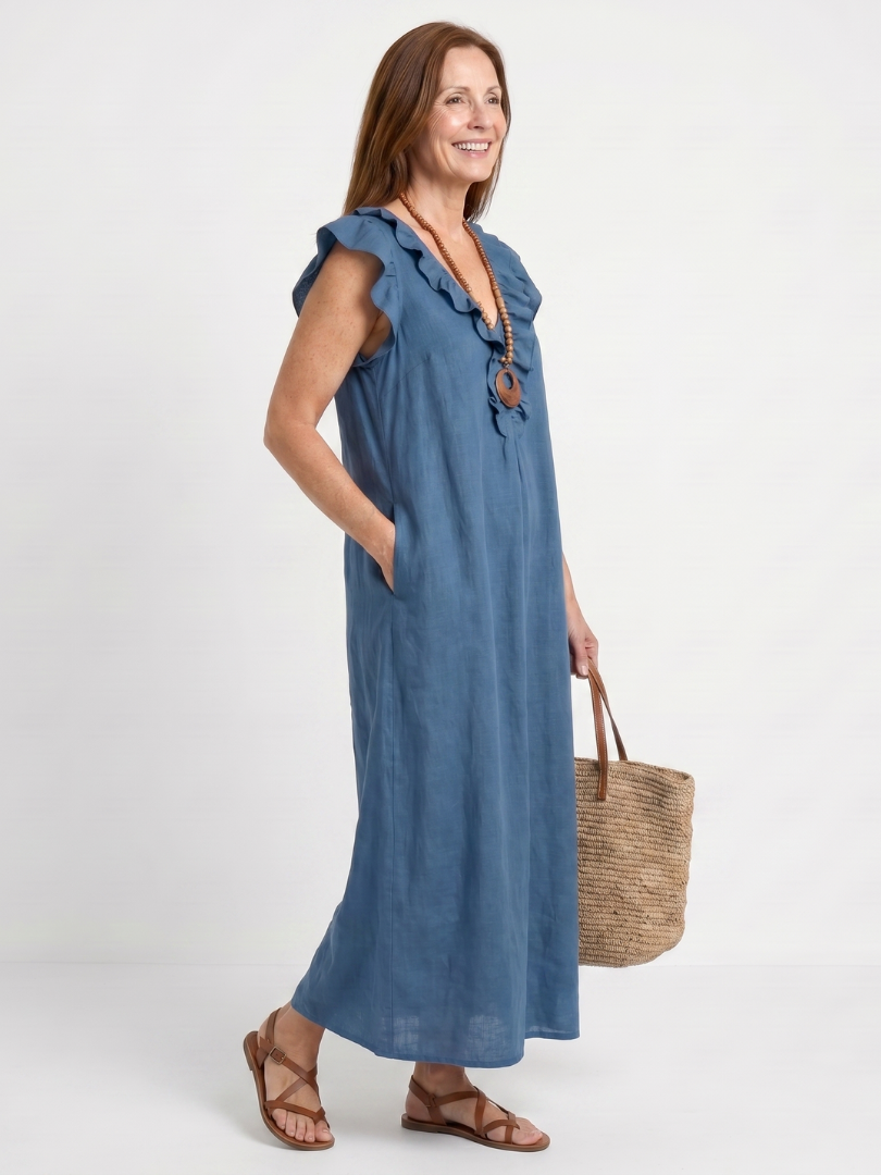 Ella | Ruffle Trim Sleeveless Neck Midi Dress
