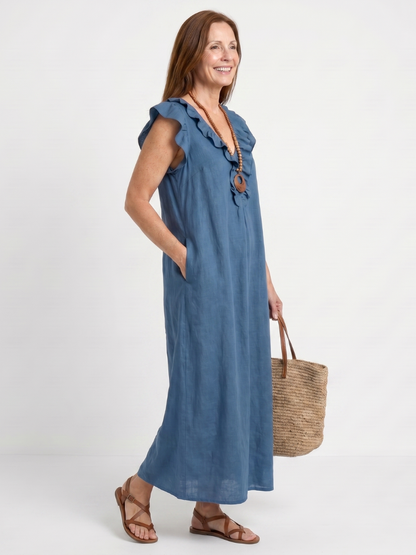 Ella | Ruffle Trim Sleeveless Neck Midi Dress