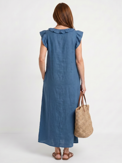 Ella | Ruffle Trim Sleeveless Neck Midi Dress