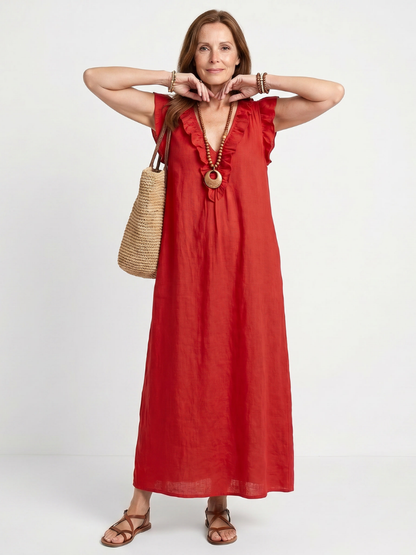 Ella | Ruffle Trim Sleeveless Neck Midi Dress